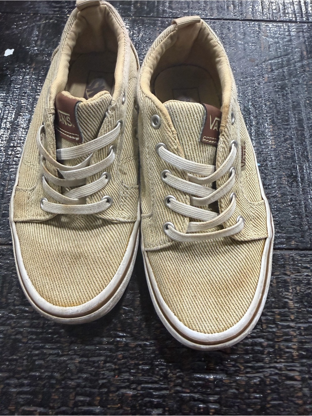Vans boyโs Beige Canvas Low-Top Sneakers
